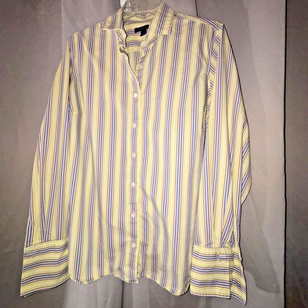 Lands' End Striped Button Down Shirt in Yellow and Blue